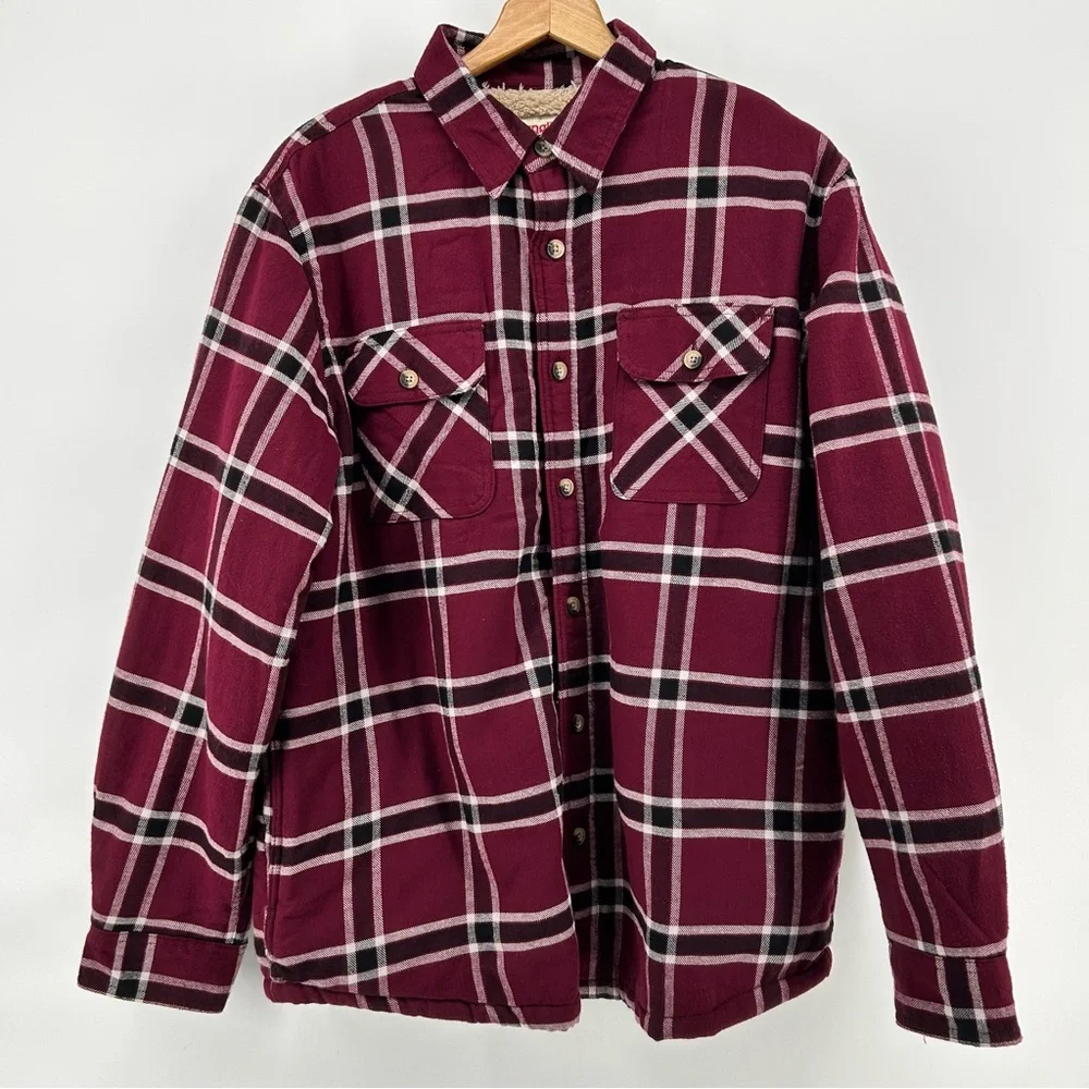 Wrangler Authentics Sherpa Lined Flannel Shacket Mens M Plaid Jacket Workwear